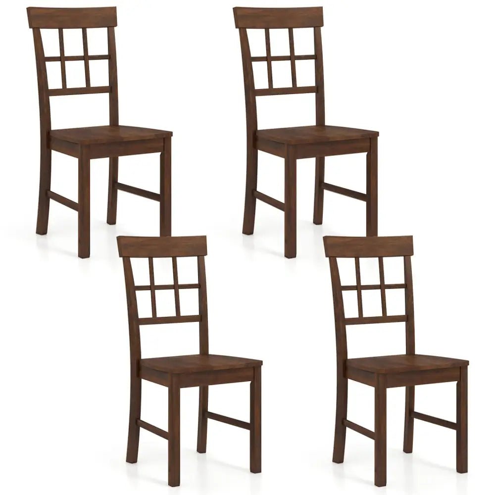Rubber Wood Dining Chairs Set of 4 with High Backrests-Brown - Dark Brown - Dining Chairs