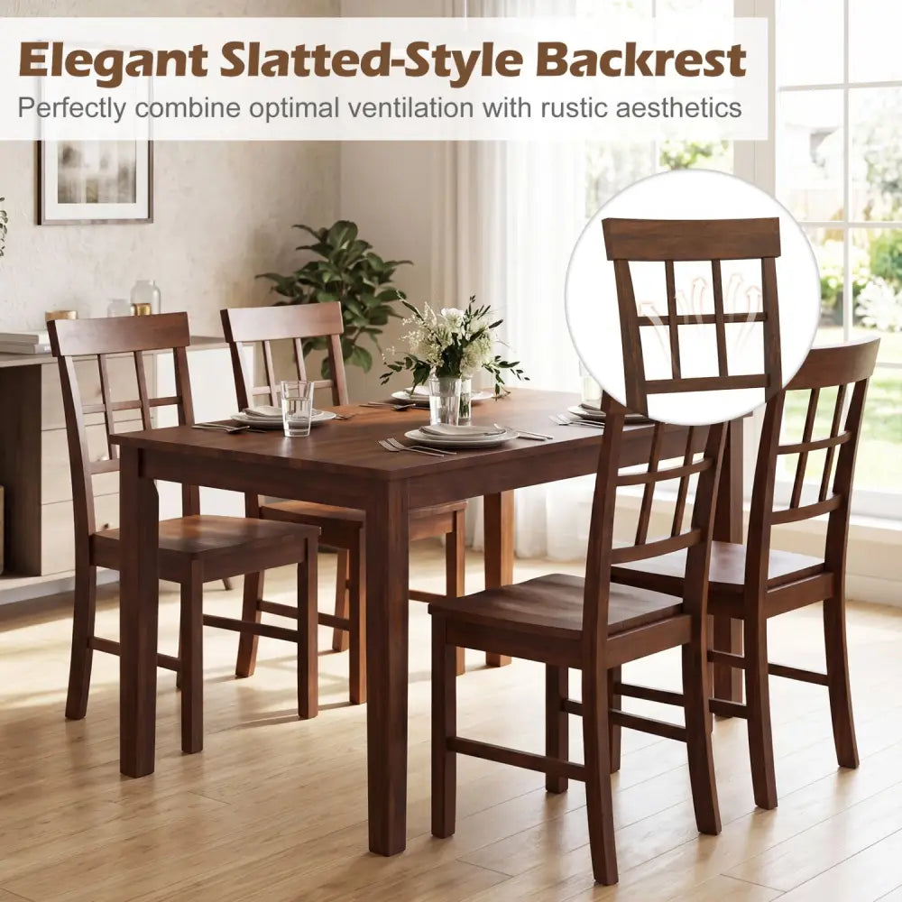 Rubber Wood Dining Chairs Set of 4 with High Backrests-Brown - Dark Brown - Dining Chairs
