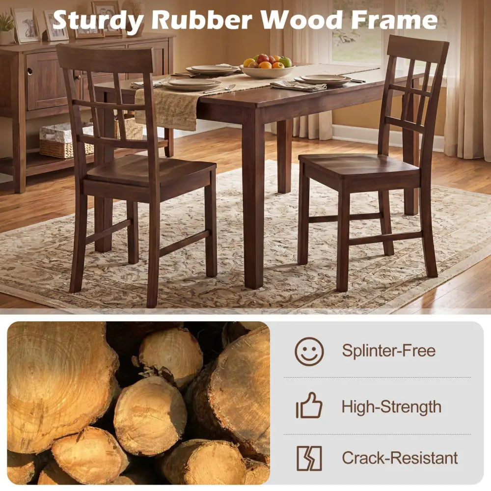 Rubber Wood Dining Chairs Set of 4 with High Backrests-Brown - Dark Brown - Dining Chairs