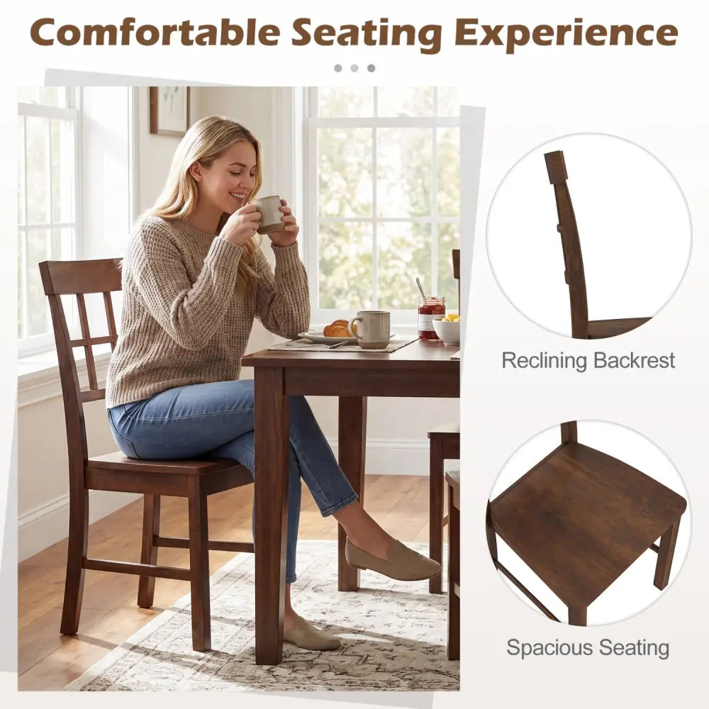 Rubber Wood Dining Chairs Set of 4 with High Backrests-Brown - Dark Brown - Dining Chairs