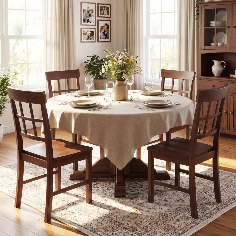 Rubber Wood Dining Chairs Set of 4 with High Backrests-Brown - Dark Brown - Dining Chairs