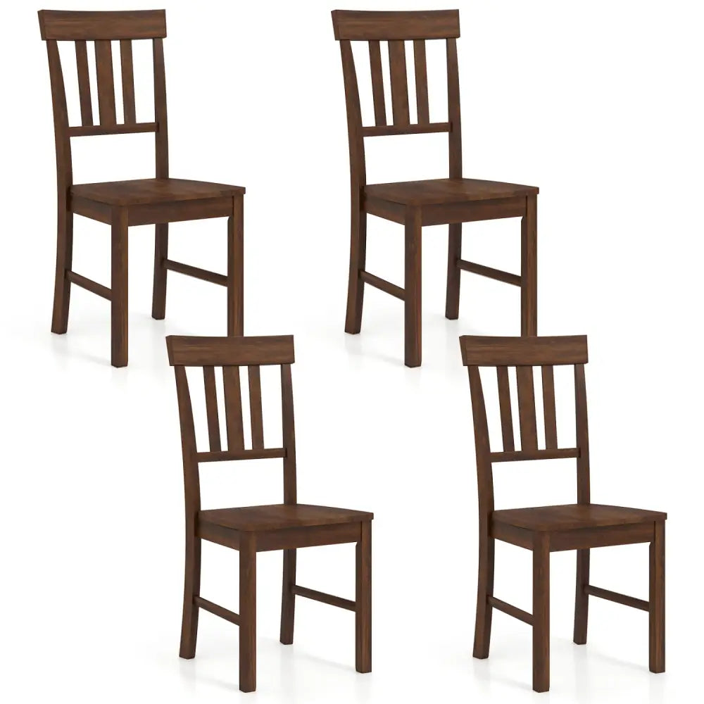 Rubber Wood Dining Chairs Set of 4 with High Slat Backrests-Brown - Dark Brown - Dining Chairs