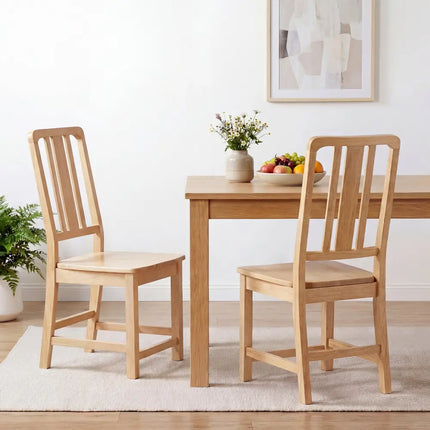 Rubber Wood Dining Chairs Set of 4 with Hollowed Backrest-Natural - Natural - Dining Chairs