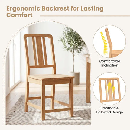 Rubber Wood Dining Chairs Set of 4 with Hollowed Backrest-Natural - Natural - Dining Chairs