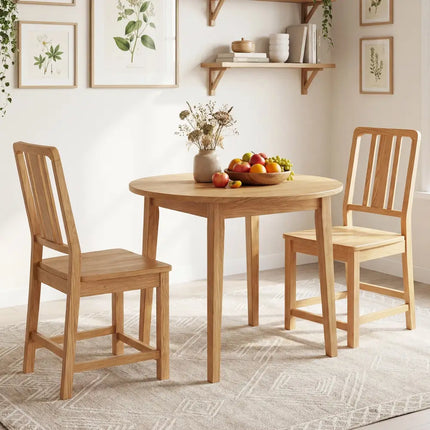 Rubber Wood Dining Chairs Set of 4 with Hollowed Backrest-Natural - Natural - Dining Chairs