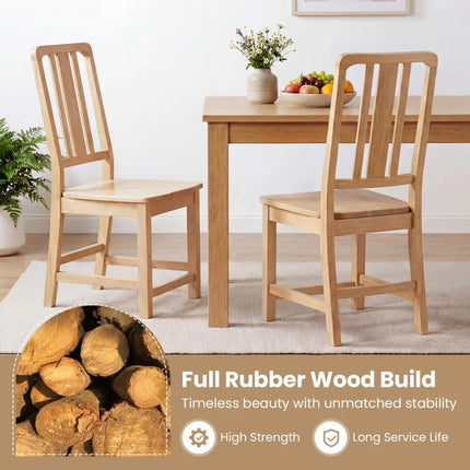 Rubber Wood Dining Chairs Set of 4 with Hollowed Backrest-Natural - Natural - Dining Chairs