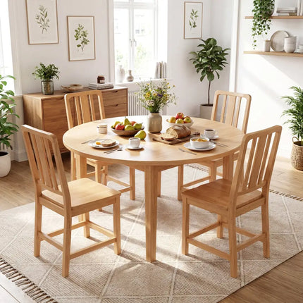 Rubber Wood Dining Chairs Set of 4 with Hollowed Backrest-Natural - Natural - Dining Chairs