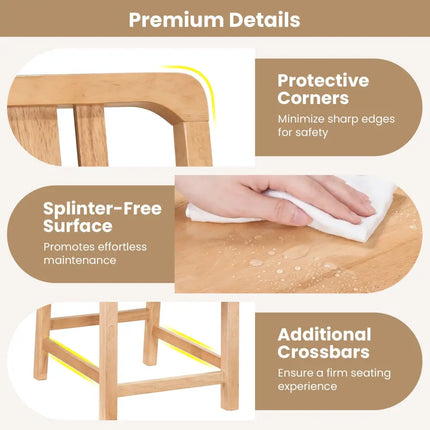Rubber Wood Dining Chairs Set of 4 with Hollowed Backrest-Natural - Natural - Dining Chairs