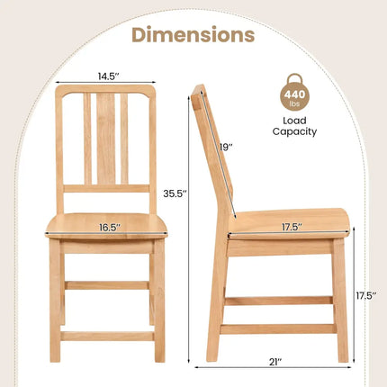 Rubber Wood Dining Chairs Set of 4 with Hollowed Backrest-Natural - Natural - Dining Chairs