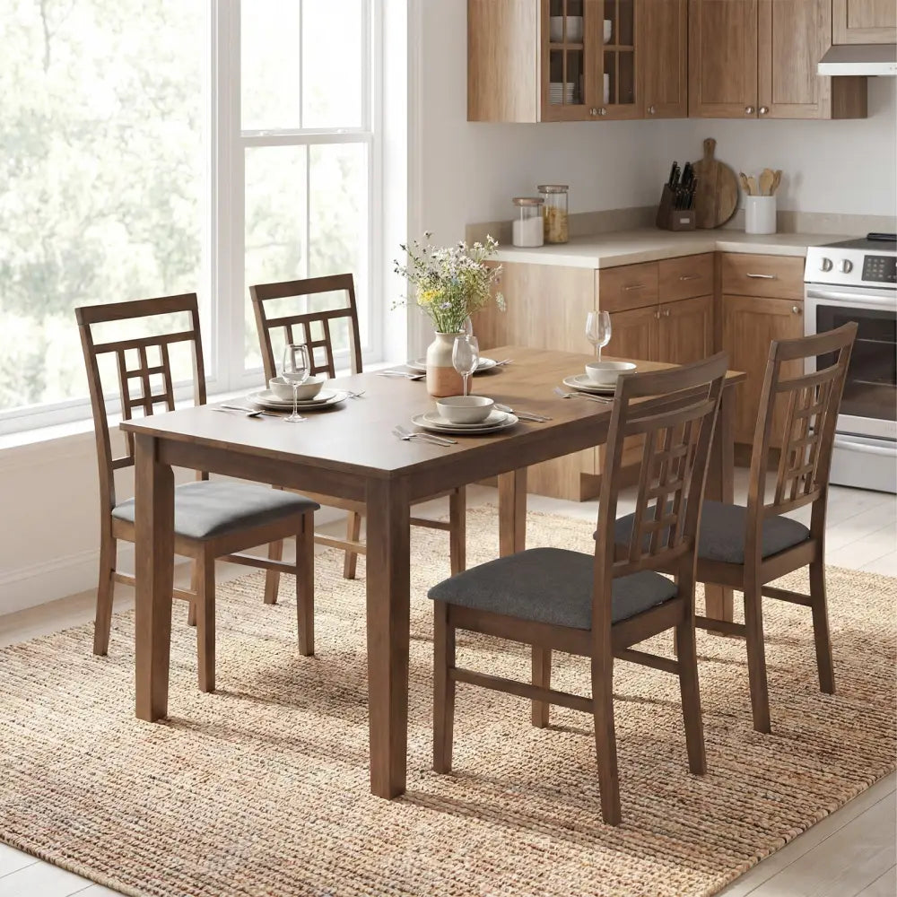 Rubber Wood Dining Chairs Set of 4 with Lattice Back-Brown - Brown - Dining Chairs