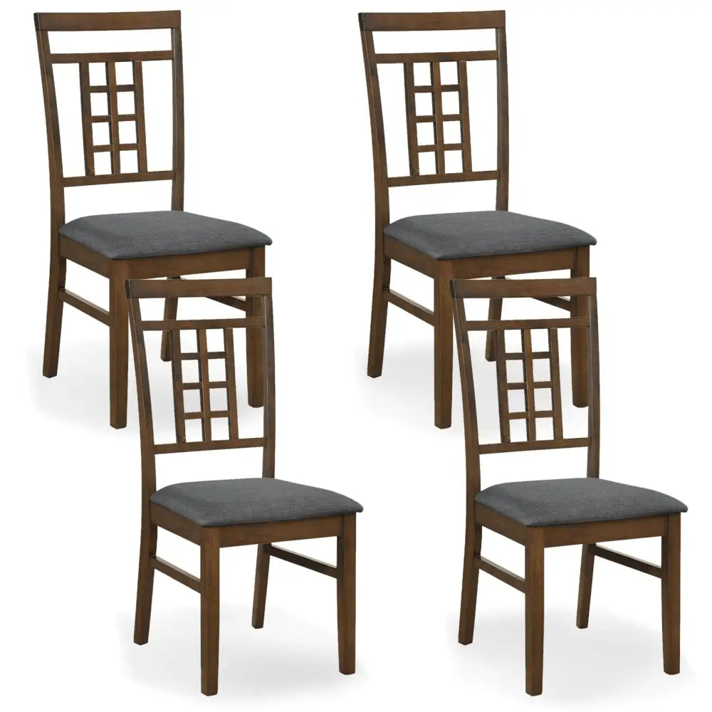 Rubber Wood Dining Chairs Set of 4 with Lattice Back-Brown - Brown - Dining Chairs