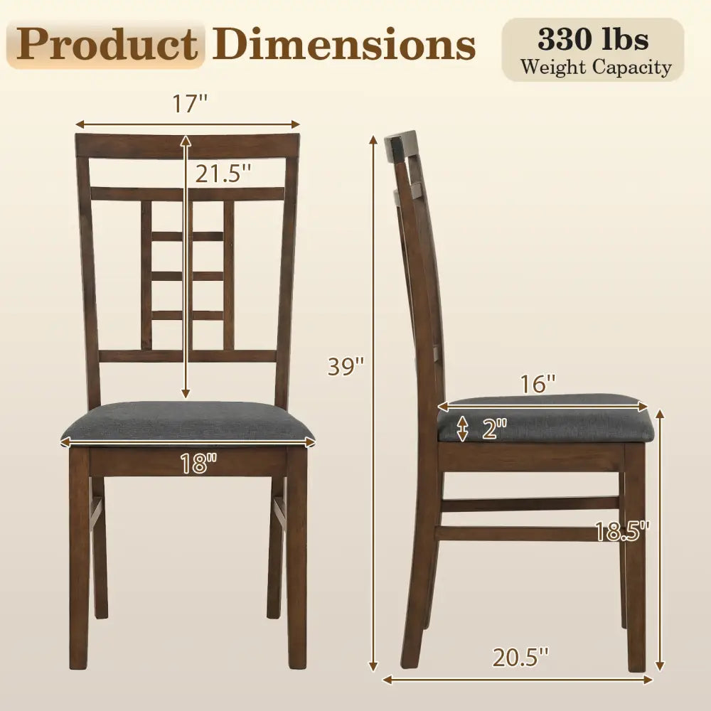 Rubber Wood Dining Chairs Set of 4 with Lattice Back-Brown - Brown - Dining Chairs