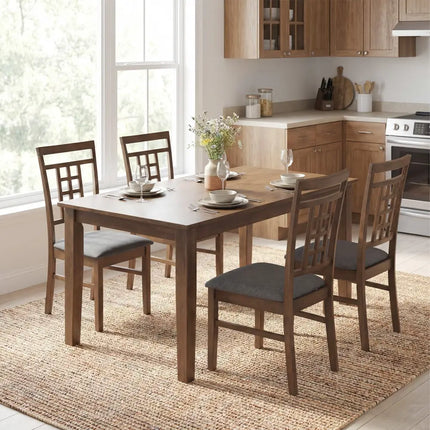 Rubber Wood Dining Chairs Set of 4 with Lattice Back-Brown - Brown - Dining Chairs