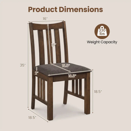 Rubber Wood Dining Chairs Side Chairs Set of 2 with Slat Back-Brown - Brown - Dining Chairs