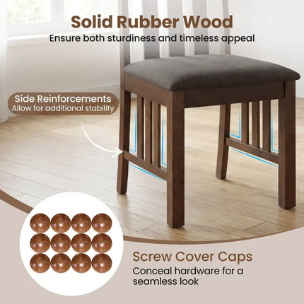 Rubber Wood Dining Chairs Side Chairs Set of 2 with Slat Back-Brown - Brown - Dining Chairs