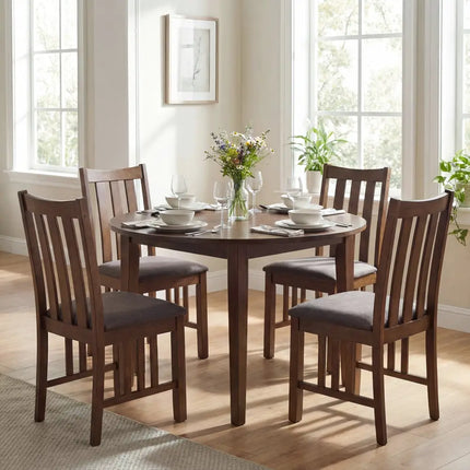Rubber Wood Dining Chairs Side Chairs Set of 2 with Slat Back-Brown - Brown - Dining Chairs