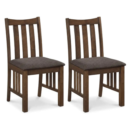 Rubber Wood Dining Chairs Side Chairs Set of 2 with Slat Back-Brown - Brown - Dining Chairs