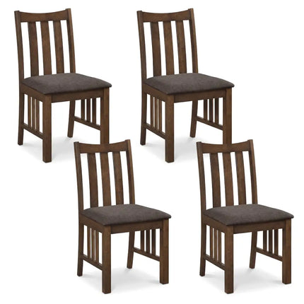 Rubber Wood Dining Chairs Side Chairs Set of 4 with Slat Back-Brown - Brown - Dining Chairs
