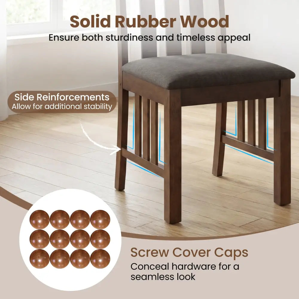 Rubber Wood Dining Chairs Side Chairs Set of 4 with Slat Back-Brown - Brown - Dining Chairs