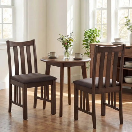 Rubber Wood Dining Chairs Side Chairs Set of 4 with Slat Back-Brown - Brown - Dining Chairs
