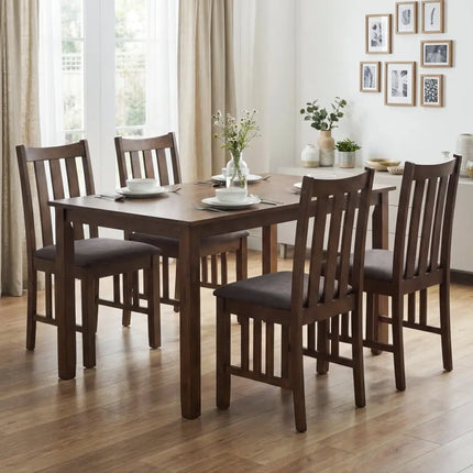 Rubber Wood Dining Chairs Side Chairs Set of 4 with Slat Back-Brown - Brown - Dining Chairs