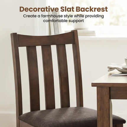 Rubber Wood Dining Chairs Side Chairs Set of 4 with Slat Back-Brown - Brown - Dining Chairs