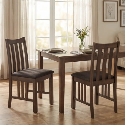 Rubber Wood Dining Chairs Side Chairs Set of 4 with Slat Back-Brown - Brown - Dining Chairs