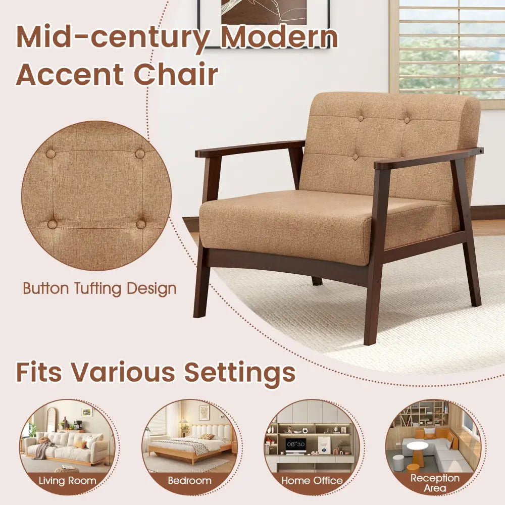 Rubber Wood Frame Accent Chair with Armrest for Living Room-Beige - Beige - Accent Chairs