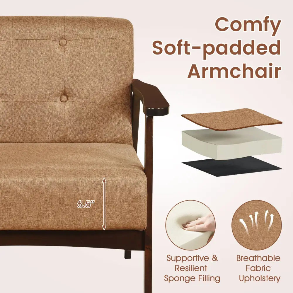 Rubber Wood Frame Accent Chair with Armrest for Living Room-Beige - Beige - Accent Chairs