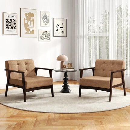 Rubber Wood Frame Accent Chair with Armrest for Living Room-Beige - Beige - Accent Chairs