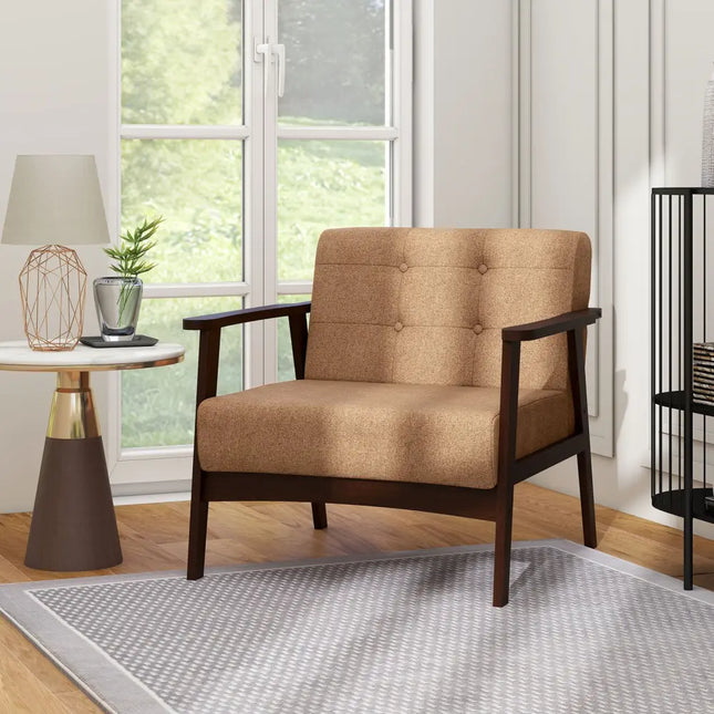 Rubber Wood Frame Accent Chair with Armrest for Living Room-Beige - Beige - Accent Chairs