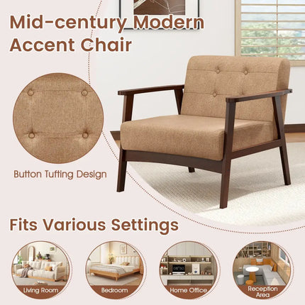 Rubber Wood Frame Accent Chair with Armrest for Living Room-Beige - Beige - Accent Chairs