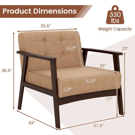 Rubber Wood Frame Accent Chair with Armrest for Living Room-Beige - Beige - Accent Chairs