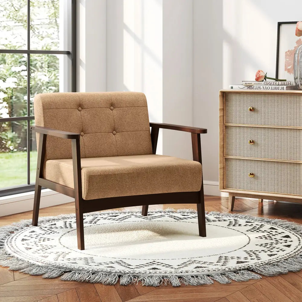 Rubber Wood Frame Accent Chair with Armrest for Living Room-Beige - Beige - Accent Chairs