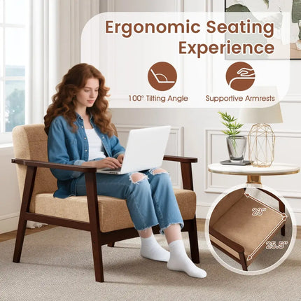 Rubber Wood Frame Accent Chair with Armrest for Living Room-Beige - Beige - Accent Chairs