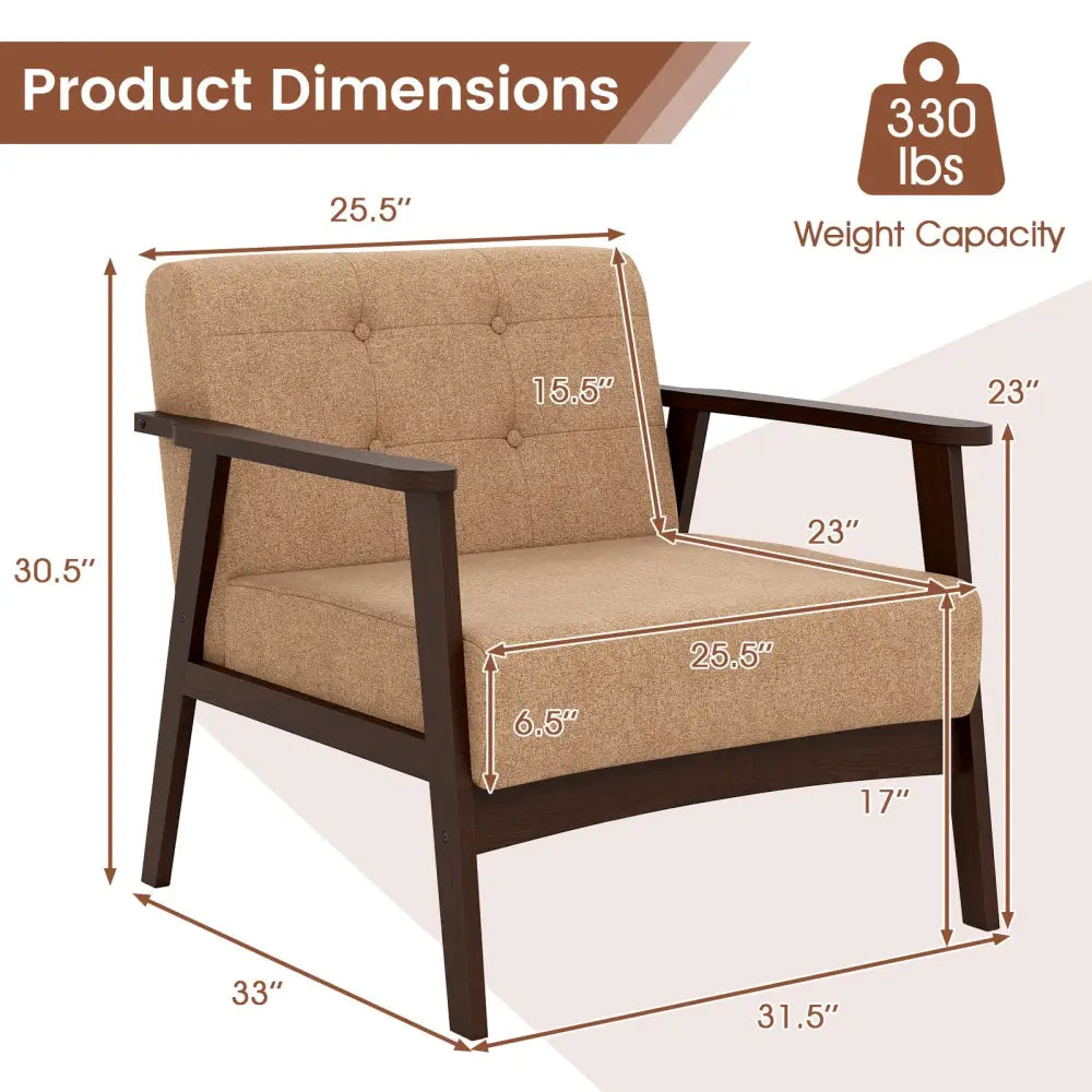 Rubber Wood Frame Accent Chair with Armrest for Living Room-Beige - Beige - Accent Chairs