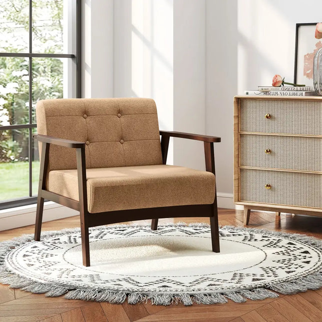 Rubber Wood Frame Accent Chair with Armrest for Living Room-Beige - Beige - Accent Chairs