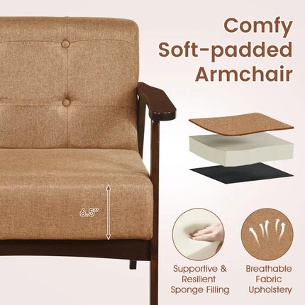 Rubber Wood Frame Accent Chair with Armrest for Living Room-Beige - Beige - Accent Chairs