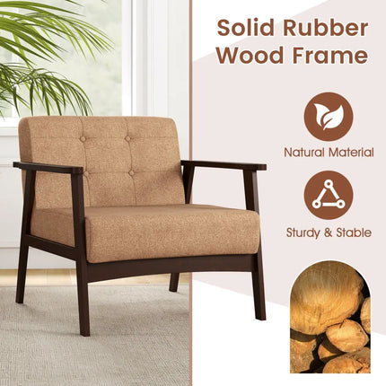Rubber Wood Frame Accent Chair with Armrest for Living Room-Beige - Beige - Accent Chairs
