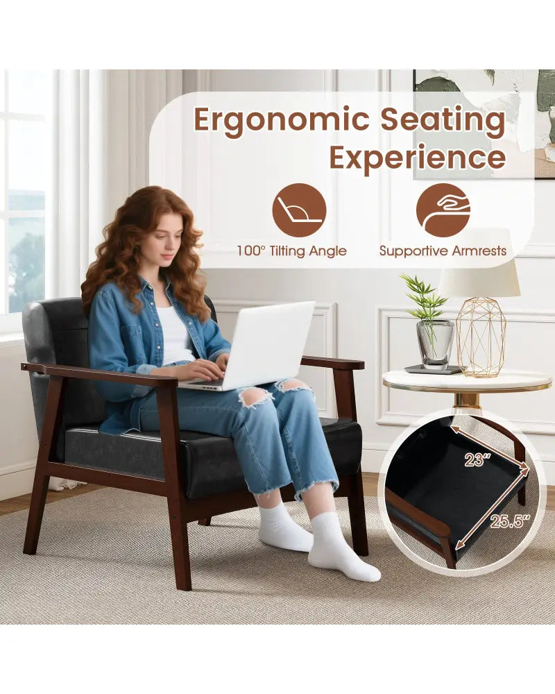 Rubber Wood Frame Accent Chair with Armrest for Living Room-Black - Black - Accent Chairs
