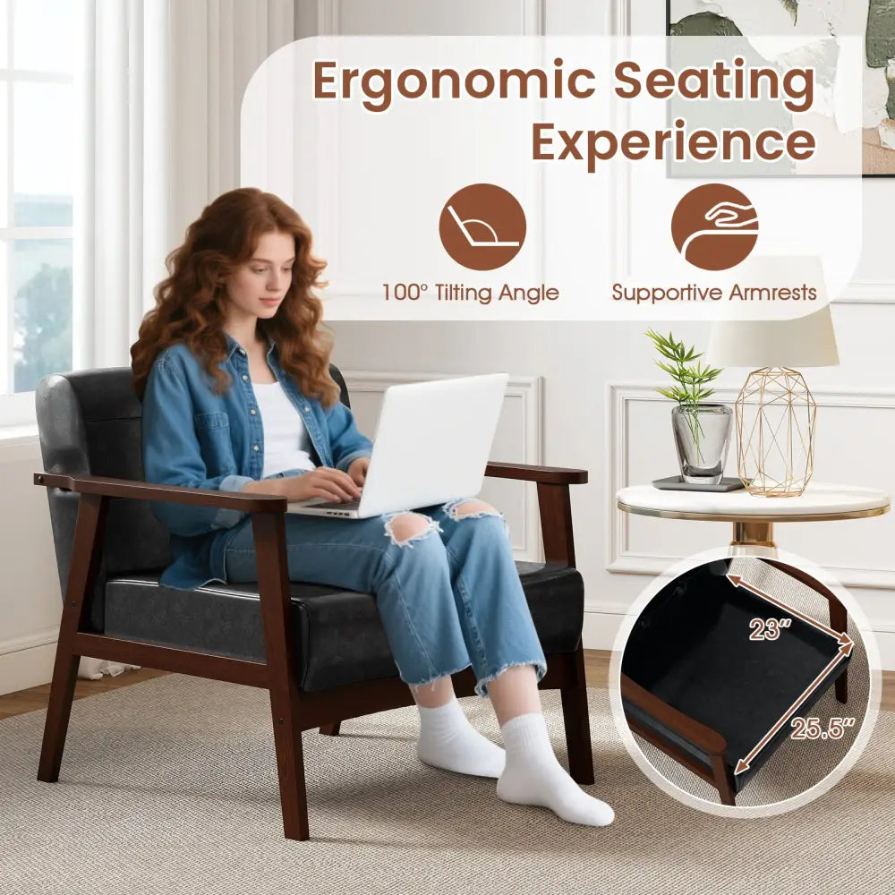 Rubber Wood Frame Accent Chair with Armrest for Living Room-Black - Black - Accent Chairs