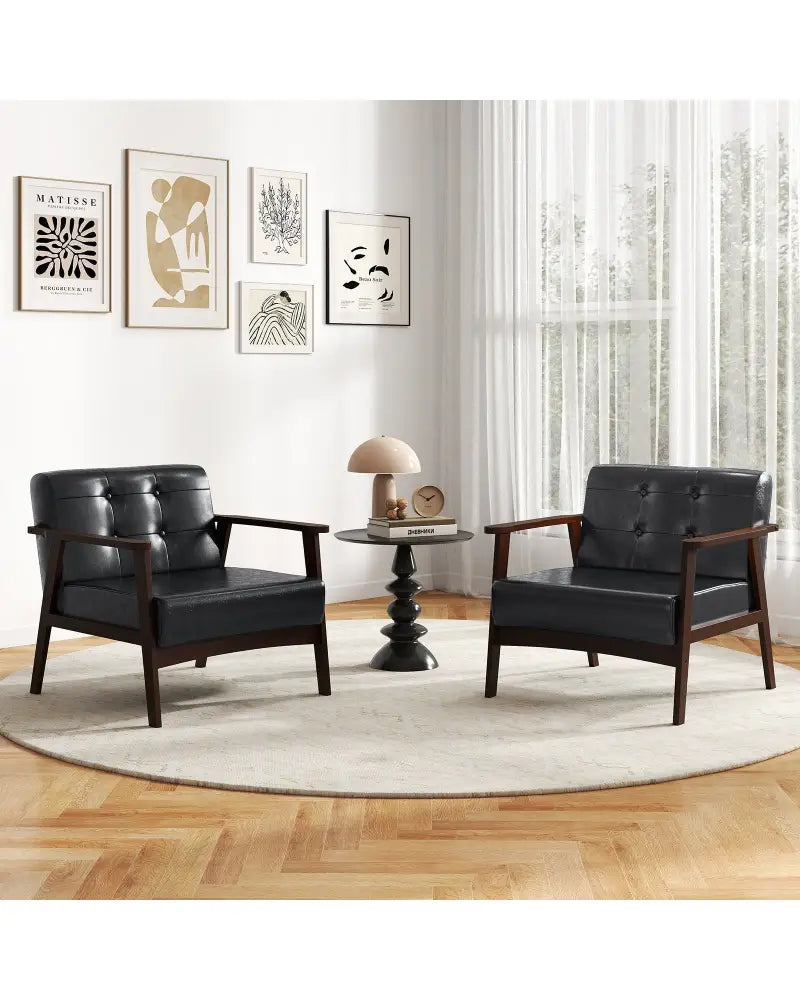 Rubber Wood Frame Accent Chair with Armrest for Living Room-Black - Black - Accent Chairs