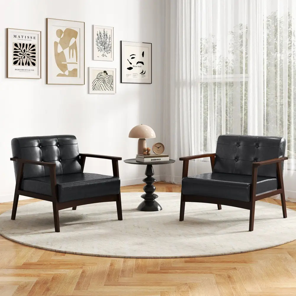 Rubber Wood Frame Accent Chair with Armrest for Living Room-Black - Black - Accent Chairs