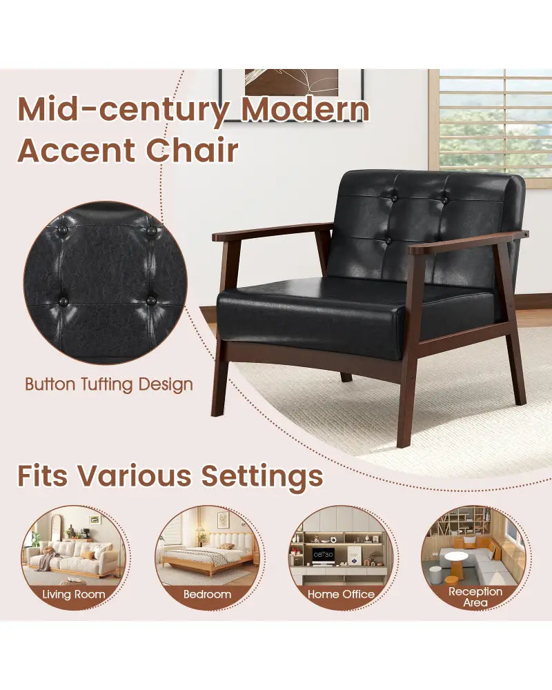 Rubber Wood Frame Accent Chair with Armrest for Living Room-Black - Black - Accent Chairs