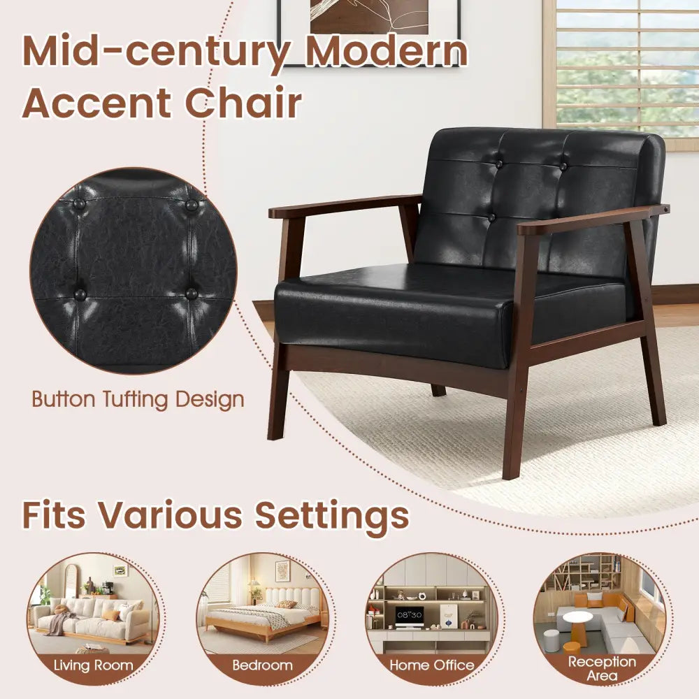 Rubber Wood Frame Accent Chair with Armrest for Living Room-Black - Black - Accent Chairs