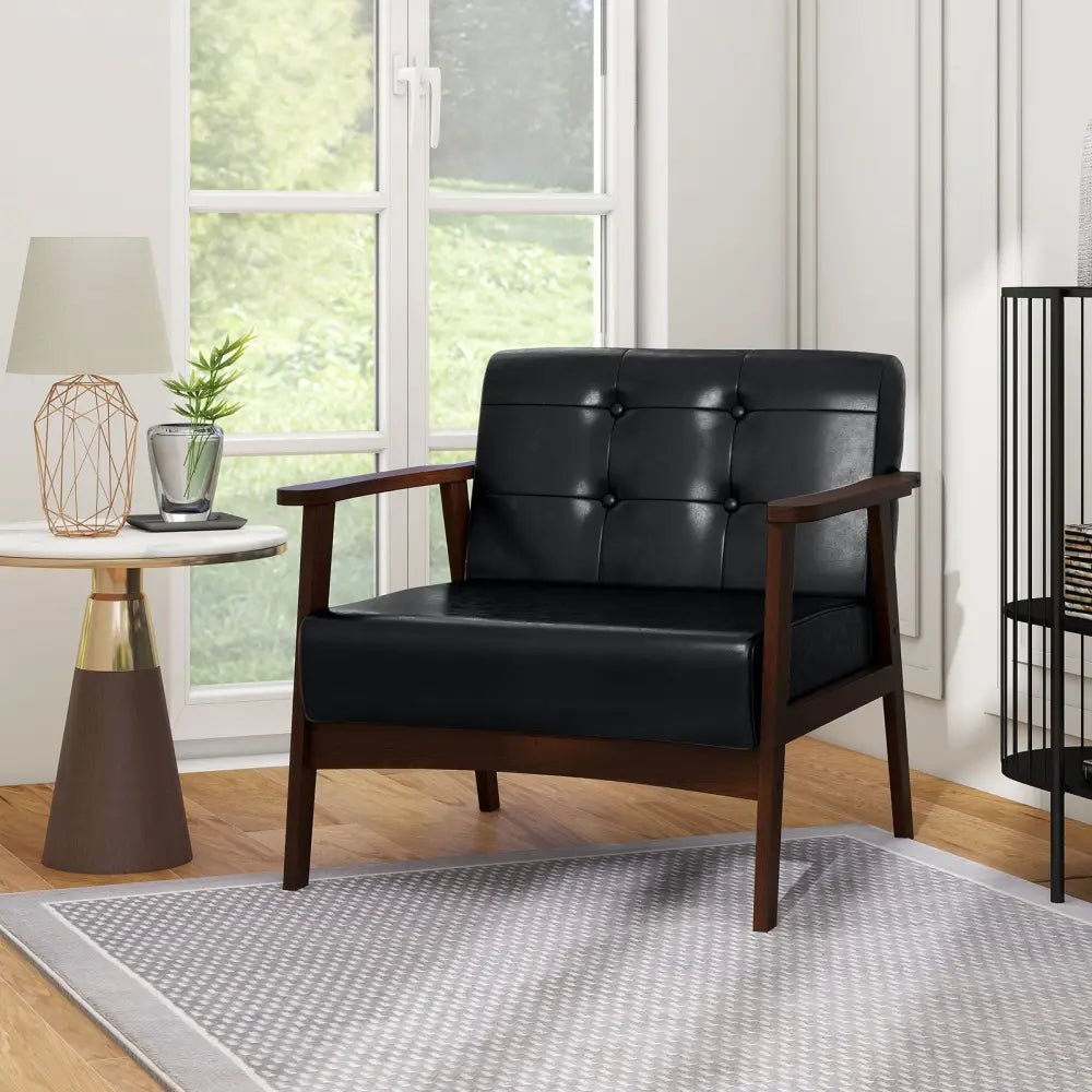 Rubber Wood Frame Accent Chair with Armrest for Living Room-Black - Black - Accent Chairs