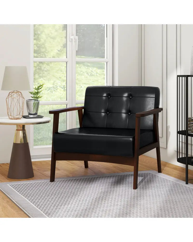 Rubber Wood Frame Accent Chair with Armrest for Living Room-Black - Black - Accent Chairs