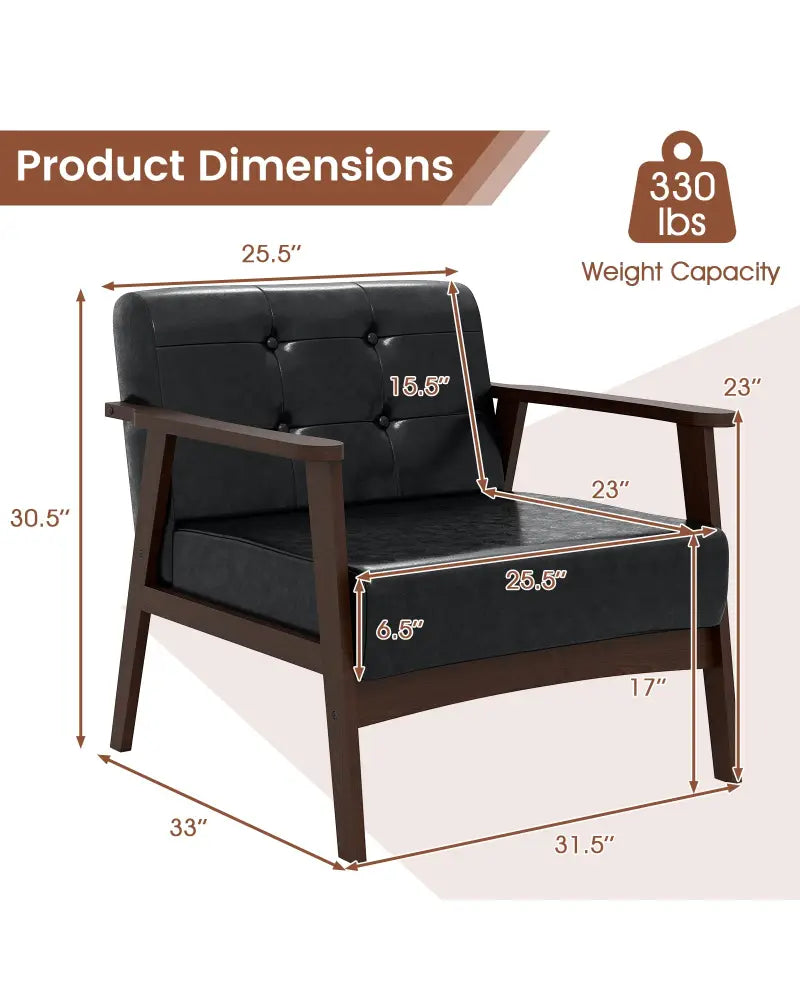Rubber Wood Frame Accent Chair with Armrest for Living Room-Black - Black - Accent Chairs