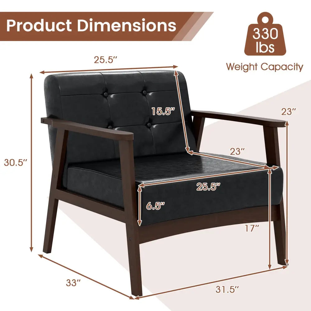 Rubber Wood Frame Accent Chair with Armrest for Living Room-Black - Black - Accent Chairs