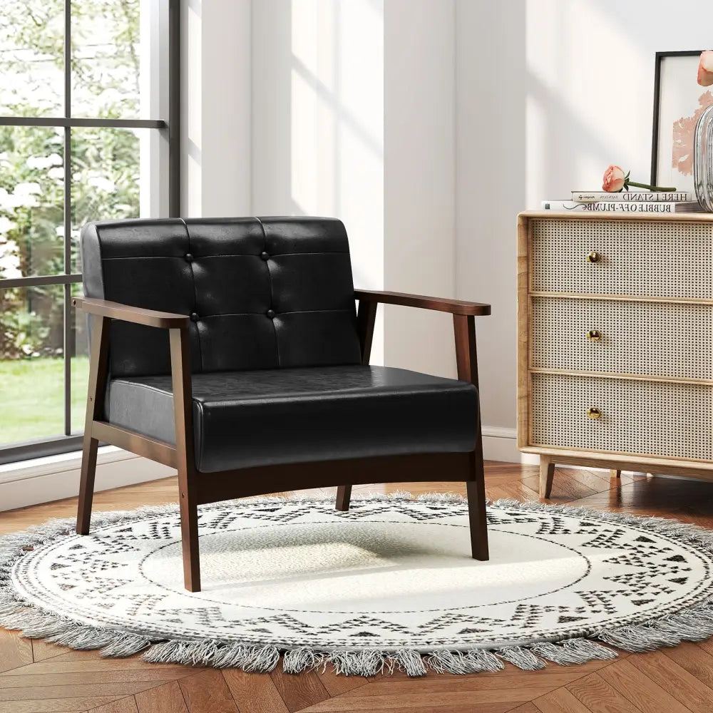 Rubber Wood Frame Accent Chair with Armrest for Living Room-Black - Black - Accent Chairs